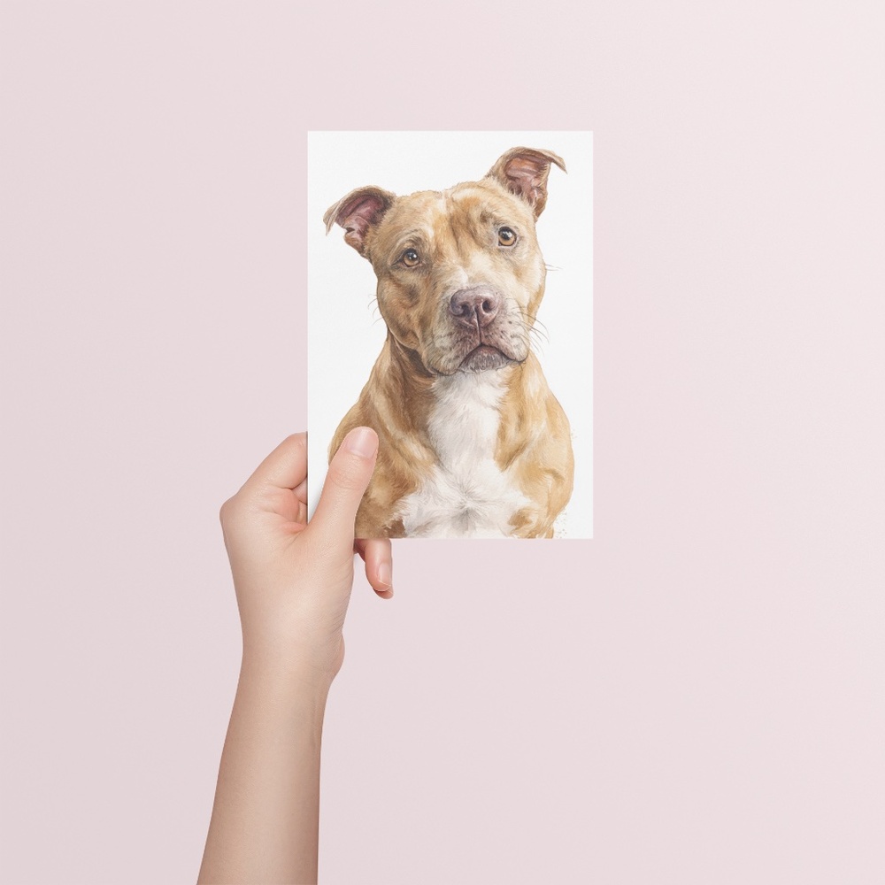 American Fawn Pit Bull Terrier Watercolor Wall Art Print Poster - Unframed - Picture 5 of 5